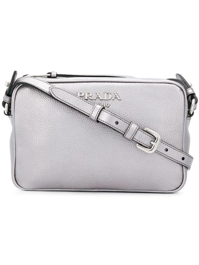 Shop Prada Logo Crossbody Bag - Grey