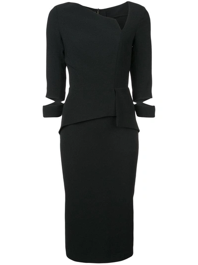 Shop Roland Mouret Asymmetric Neck Midi Dress - Black