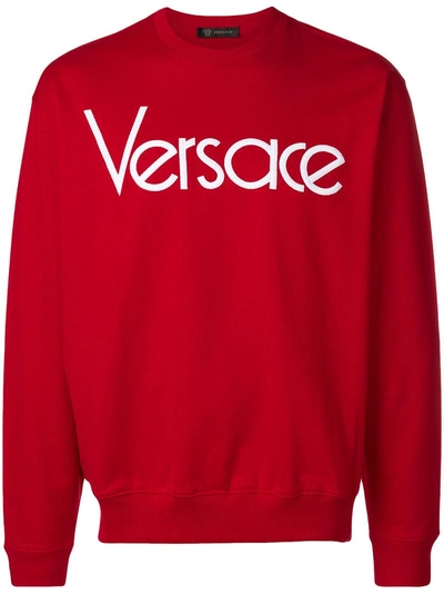 Shop Versace Logo Sweatshirt In Red