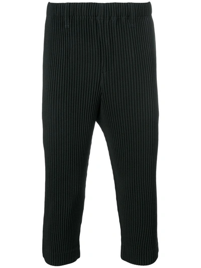 Shop Issey Miyake Homme Plissé  Cropped Pleated Trousers - Black