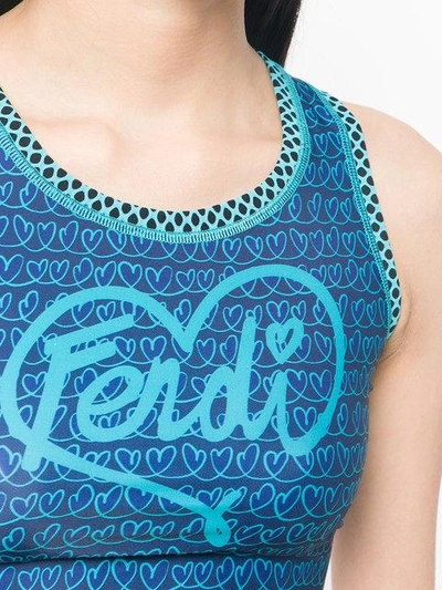 Shop Fendi Cropped Logo Tank Top In Blue