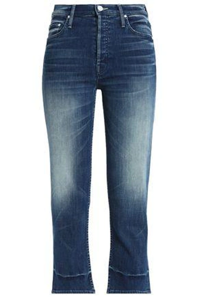 Shop Mother Woman Cropped High-rise Slim-leg Jeans Mid Denim