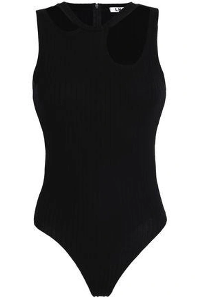 Shop Lna Woman Cutout Ribbed-knit Bodysuit Black