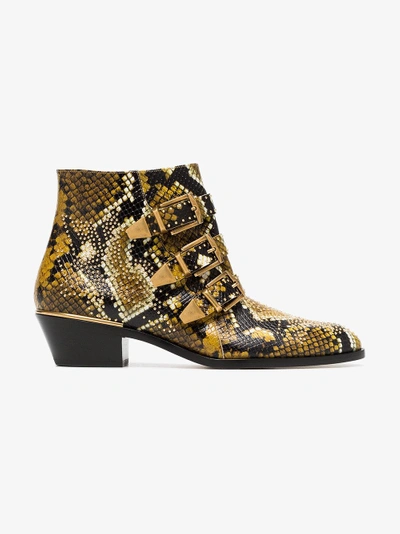 Shop Chloé Yellow And Black Susanna 30 Python Print Leather Boots In 260 Sunny Brown