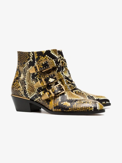 Shop Chloé Yellow And Black Susanna 30 Python Print Leather Boots In 260 Sunny Brown