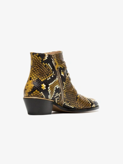 Chloé Yellow And Black Susanna 30 Python Print Leather Boots In 260 Sunny Brown