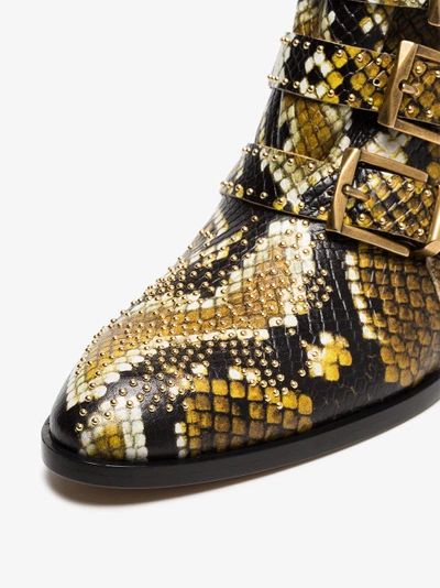 Shop Chloé Yellow And Black Susanna 30 Python Print Leather Boots In 260 Sunny Brown