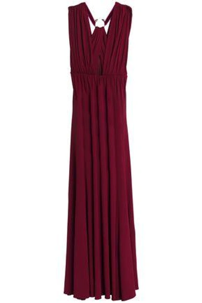 Shop Roberto Cavalli Woman Embellished Cutout Crepe Gown Plum