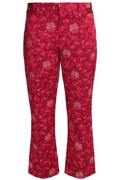 Shop Alice And Olivia Alice + Olivia Woman Cropped Floral-jacquard Bootcut Pants Crimson