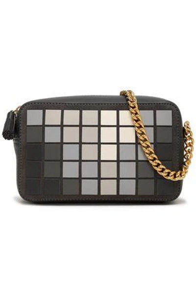 Shop Anya Hindmarch Woman Giant Pixel Appliquéd Suede And Leather Shoulder Bag Charcoal