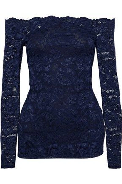 Shop L Agence Woman Heidi Off-the-shoulder Lace Top Navy