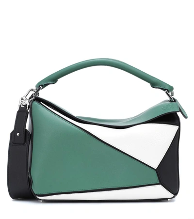 Shop Loewe Puzzle Leather Shoulder Bag In Green
