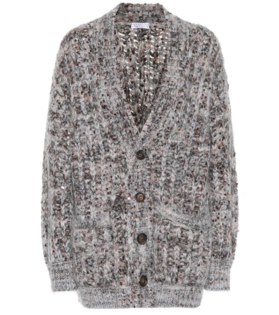 Shop Brunello Cucinelli Mohair And Hammerer-blend Cardigan In Grey