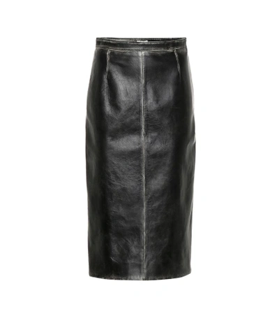 Shop Miu Miu Leather Pencil Skirt In Black