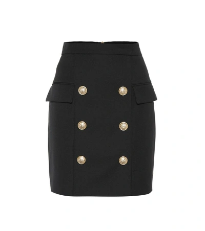 Shop Balmain Wool Miniskirt In Black