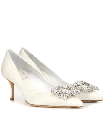 Shop Roger Vivier Satin Embellished Pumps In White