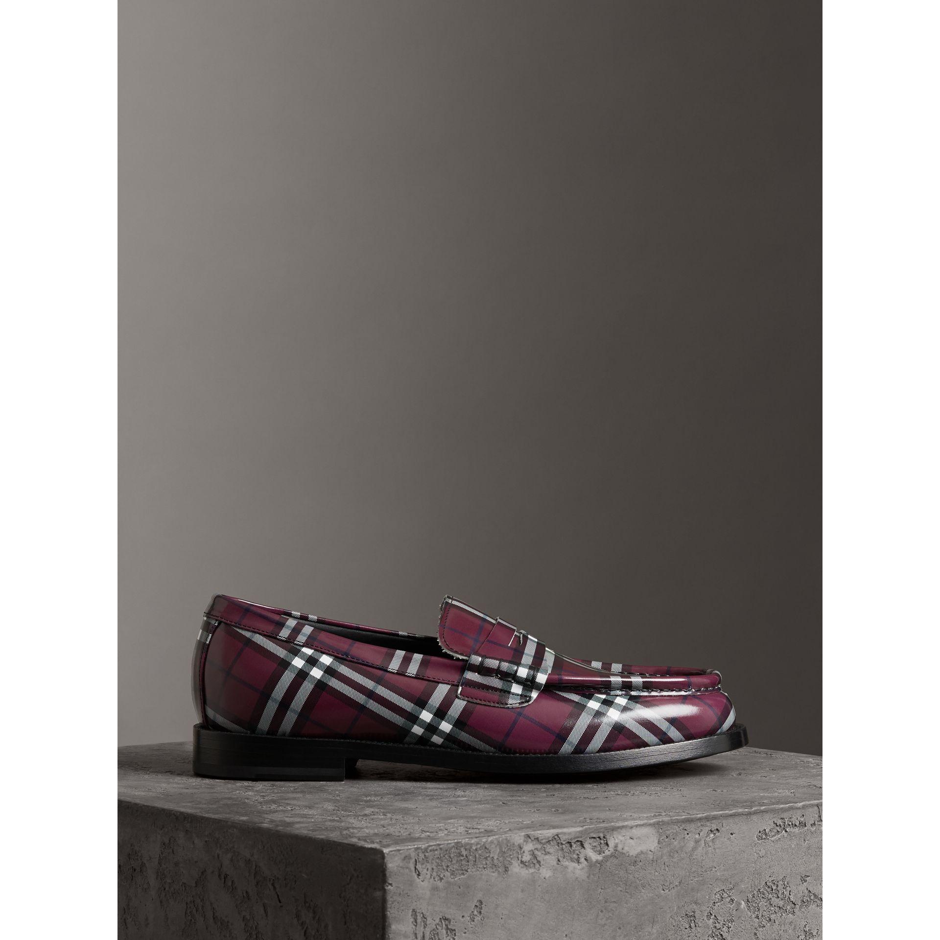 Burberry Gosha X Check Leather Loafers In Claret ModeSens