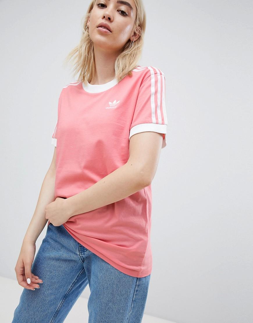 pink 3 stripe adidas shirt