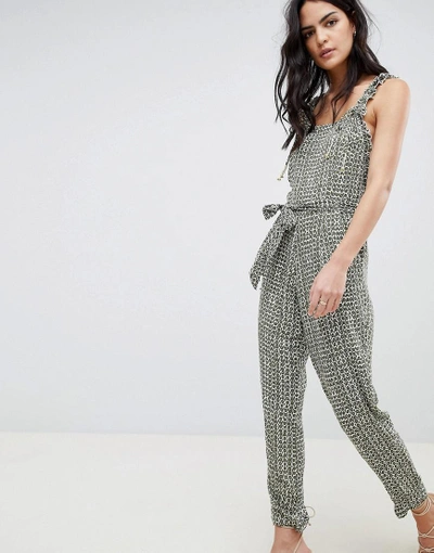 Shop Cleobella Geo-tribal Print Frill Jumpsuit - Green