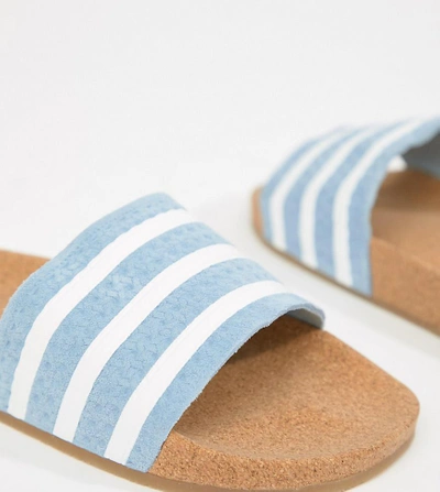 Shop Adidas Originals Cork Adilette Slider Sandals In Blue - Blue