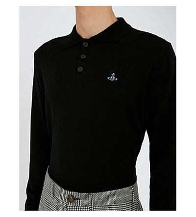 Shop Vivienne Westwood Logo-embroidered Wool Polo Shirt In Black