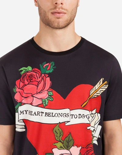 Shop Dolce & Gabbana Printed Cotton T-shirt In Black