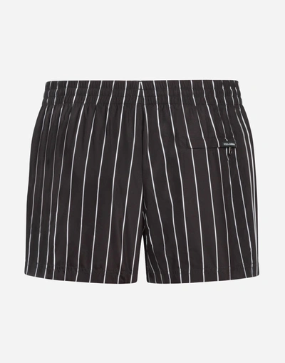 Shop Dolce & Gabbana Short Printed Swimming Trunks With Patch In Black