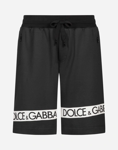 Shop Dolce & Gabbana Cotton Bermuda Jogging Shorts With Print In Black