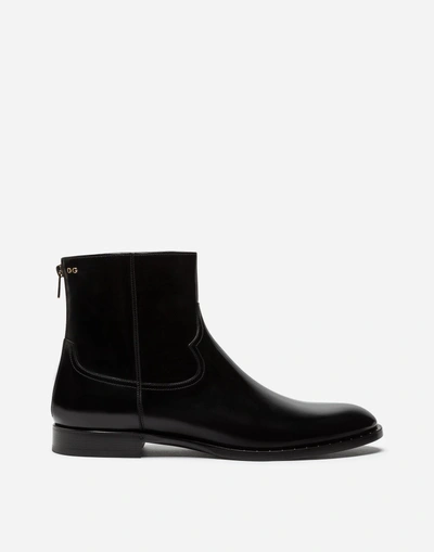 Shop Dolce & Gabbana Brushed Calfskin Ankle Boots In Black
