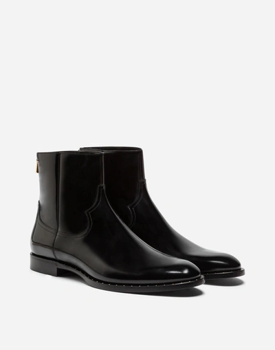 Shop Dolce & Gabbana Brushed Calfskin Ankle Boots In Black