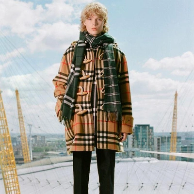 Burberry Gosha X Check Oversized Duffle Coat In Antique Yellow | ModeSens