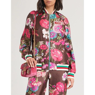 Shop Gucci Reversible Floral-print Silk-twill Bomber Jacket In Pink Multi