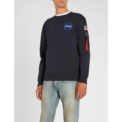 Shop Alpha Industries Appliquéd Camo-print Cotton-jersey Sweatshirt In Repl. Blue