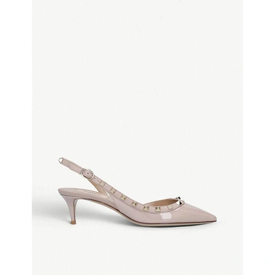 Shop Valentino Rockstud Patent-leather Slingback Courts In Nude