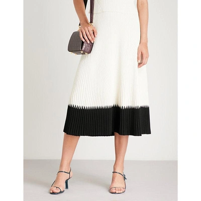 Shop Alexander Mcqueen Contrast-hem Ribbed-knit Midi Skirt In Ivory/black