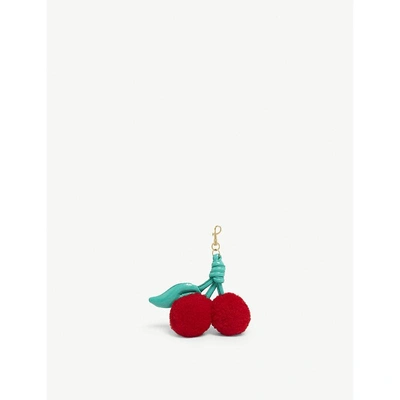 Shop Anya Hindmarch Shearling And Leather Cherry Charm In Red Shear Jade Naplak