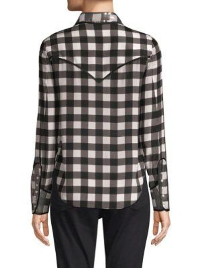 Shop Alice And Olivia Caleb Western Check Plaid Shirt In Check Plaid Soft White