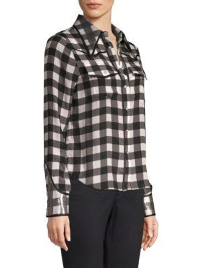 Shop Alice And Olivia Caleb Western Check Plaid Shirt In Check Plaid Soft White