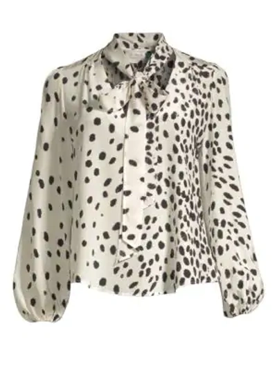 Shop Rixo London Moss Silk Blouse In White Leopard