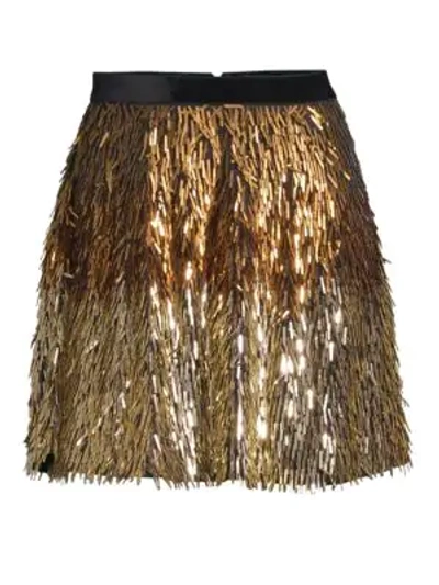 Shop Alice And Olivia Cina Embellished Glitter Tassel Mini Skirt In Black Gold Ombre