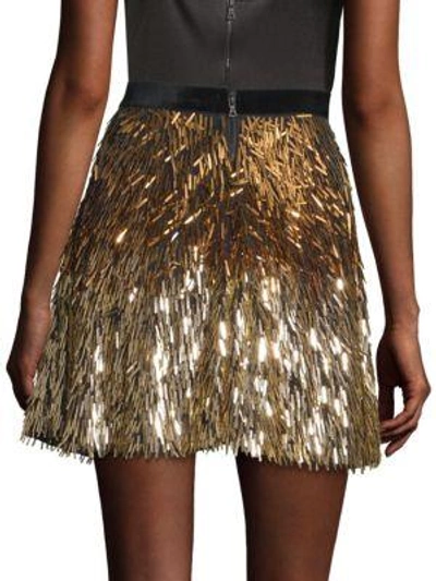 Shop Alice And Olivia Cina Embellished Glitter Tassel Mini Skirt In Black Gold Ombre