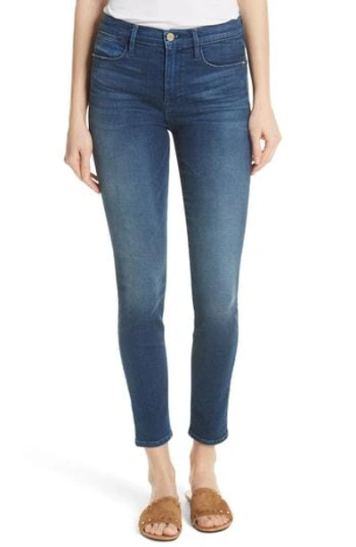 Shop Frame Le High Ankle Skinny Jeans In Silver Spring