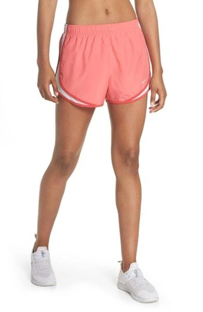 Shop Nike Dry Tempo Running Shorts In Coral/ Vast Grey/ Wolf Grey