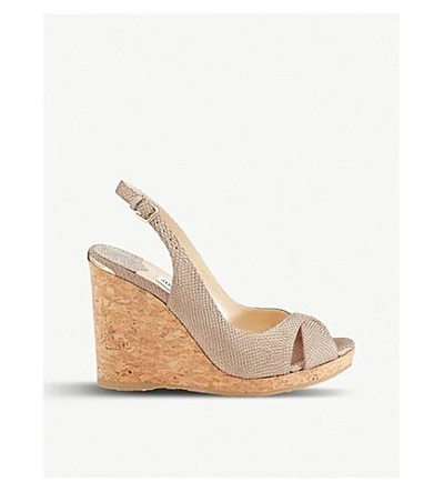 Shop Jimmy Choo Amely 105 Sling Leather Wedges In Nude