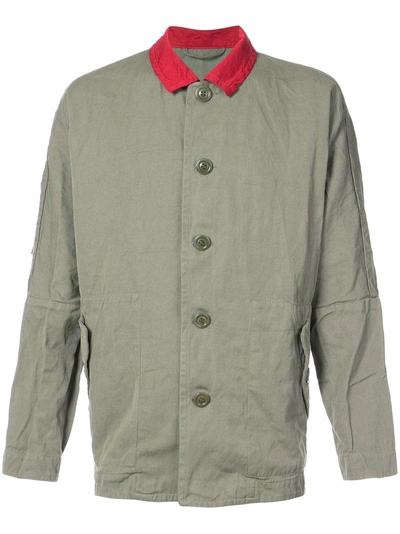 Shop Casey Casey Contrast Collar Creased Jacket In Green