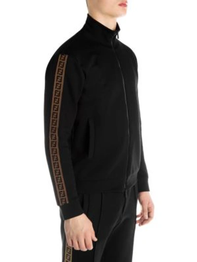 Shop Fendi Zip-up Cotton Logo Sweatshirt In Black