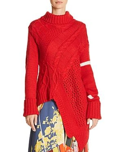 Shop Preen Line Asymmetric Turtleneck Sweater In Red Ivory