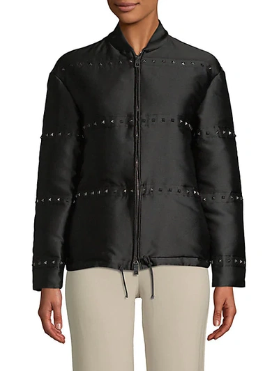 Shop Valentino Long-sleeve Studded Jacket In Nero