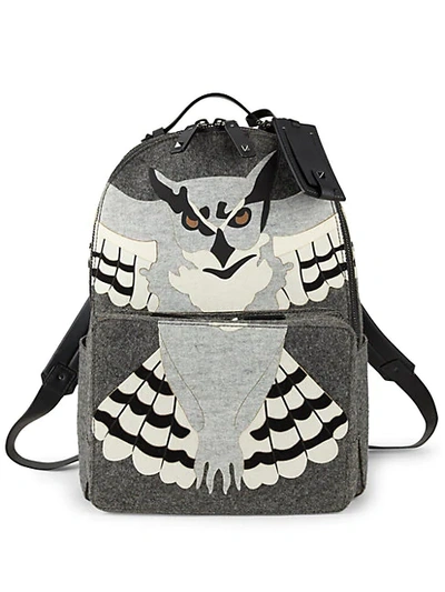 Shop Valentino Owl Print Backpack In Grey