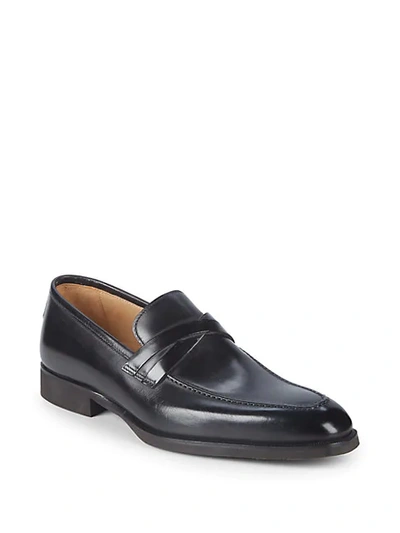 Shop Di Bianco Leather Slip-on Loafers In Black